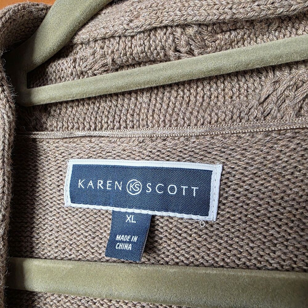 NWT Karen Scott Cardigan Size XL Tan Cotton Open Front Classic Layer - Picture 2 of 8